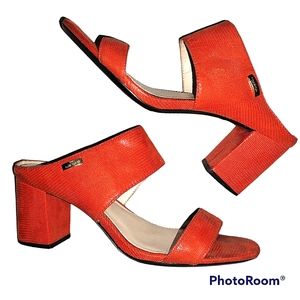 Calvin Klein heels thick with slightly tan insides orange double thick s…